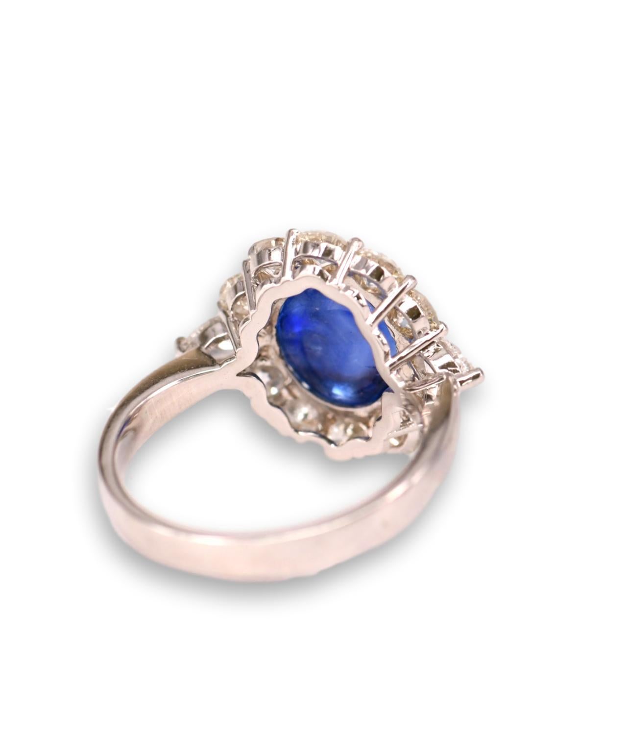 Natural No Heat Ceylon 6.35 Carat Blue Sapphire and Diamond Ring 1