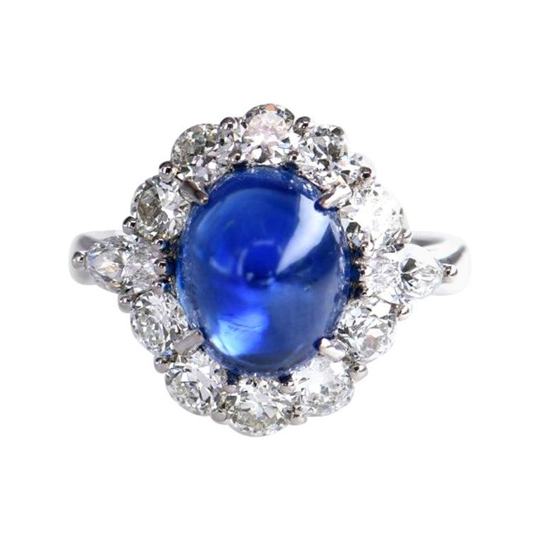 Natural No Heat Ceylon 6.35 Carat Blue Sapphire and Diamond Ring at 1stDibs