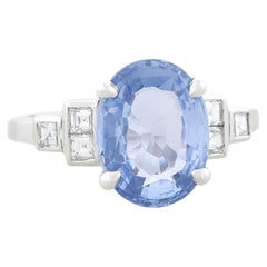 Natural No-Heat Ceylon Sapphire + Diamond Ring 3.70ct