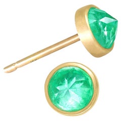 Natural No Heat Columbian Emerald Inverted Gold Stud Earrings, Lola Brooks 2022