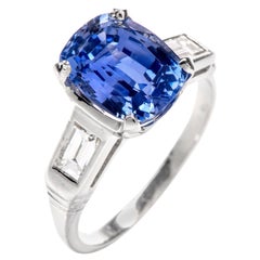 Natural No Heat GIA Cylon Blue Sapphire Diamond Platinum Three-Stone Ring