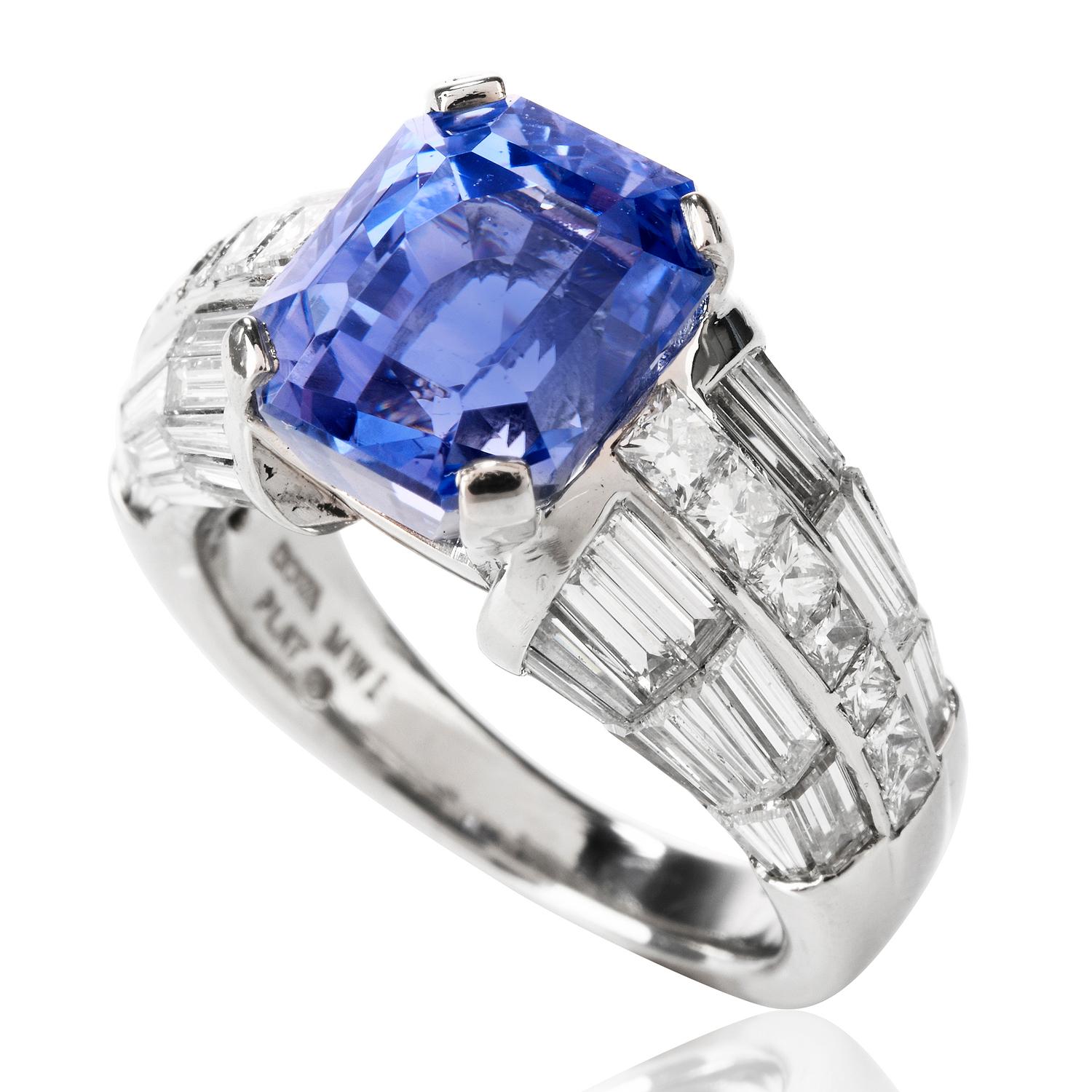 Natural No Heat GIA Violet Sapphire Diamond Platinum Engagement Cocktail Ring 2