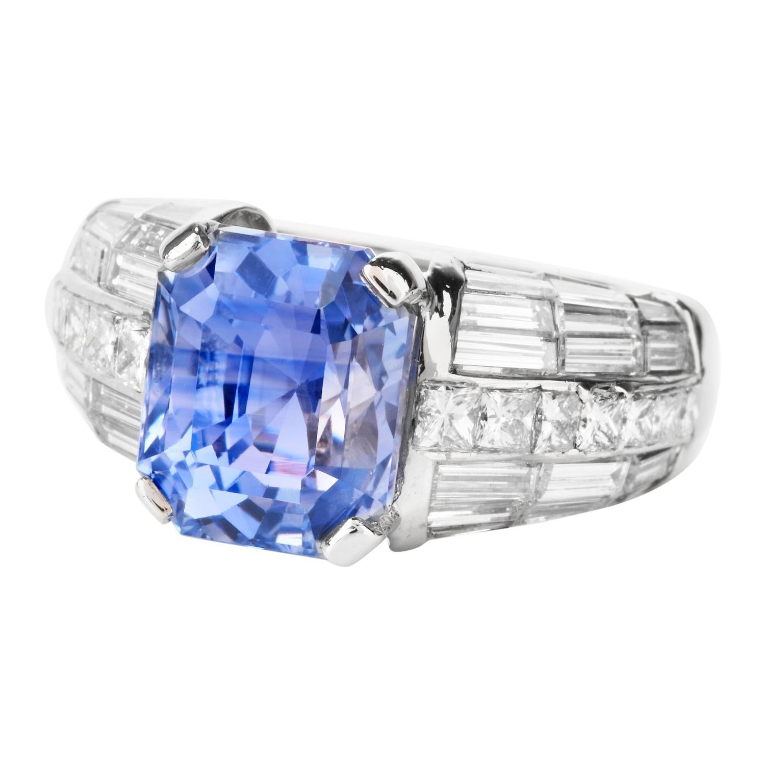 Natural No Heat GIA Violet Sapphire Diamond Platinum Engagement Cocktail Ring