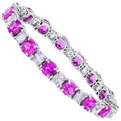 Natural No Heat Pink Sapphire and Antique Cushion Diamond Platinum Bracelet GIA