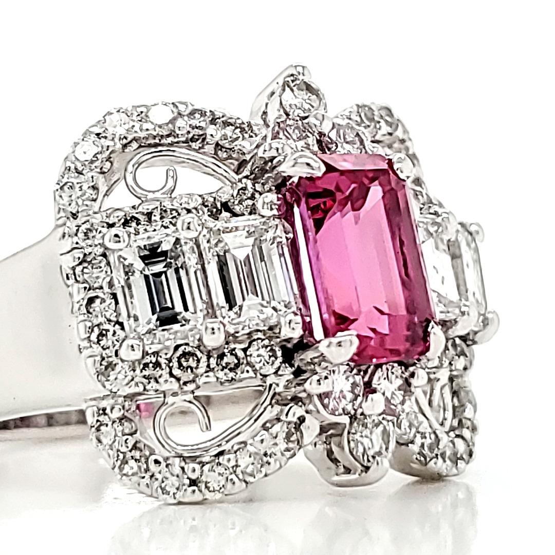 Women's Natural No Heat Pink Sapphire Ring with Diamonds, Engagement Ring For Sale