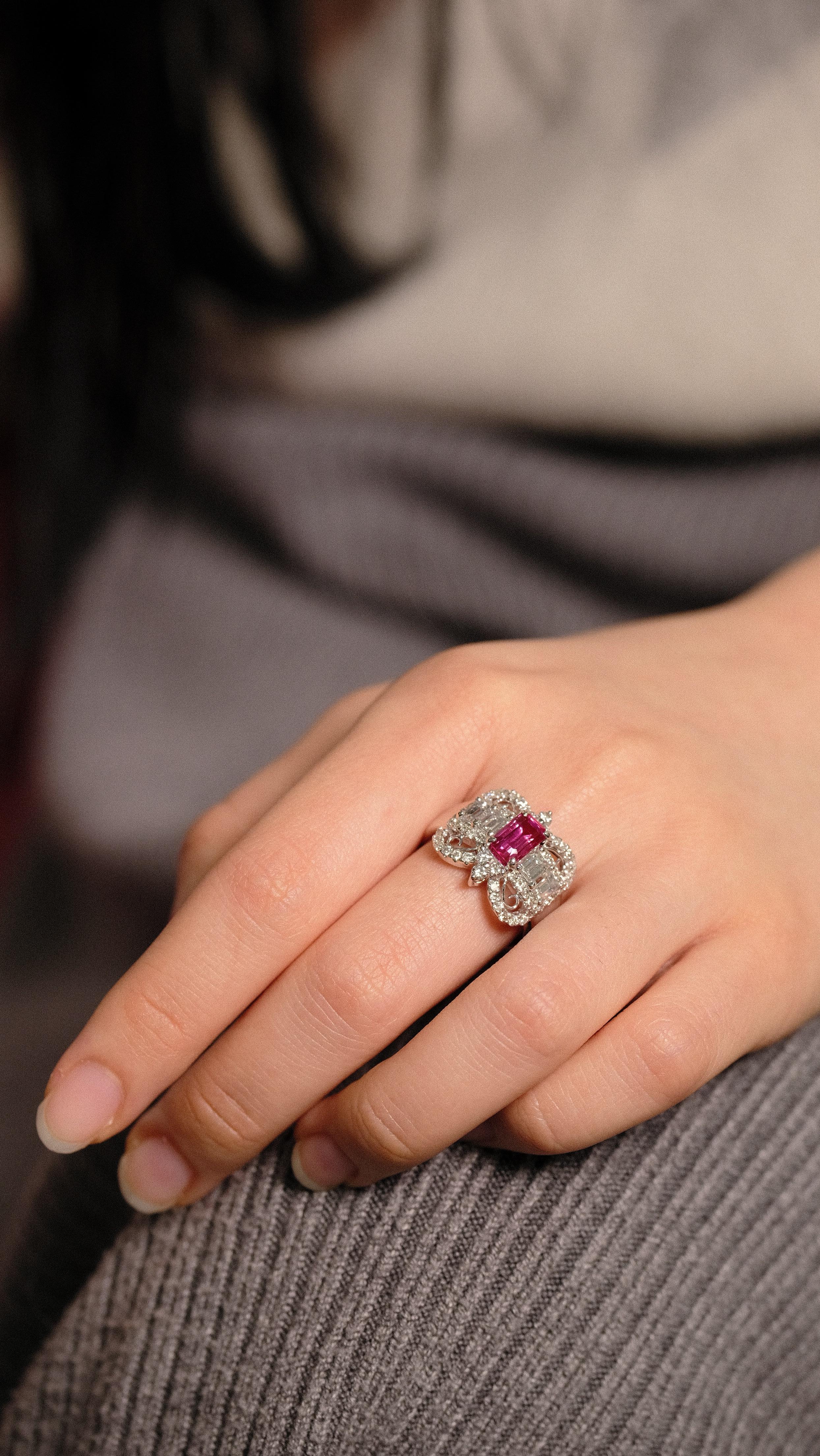 Natural No Heat Pink Sapphire Ring with Diamonds, Engagement Ring For Sale 3