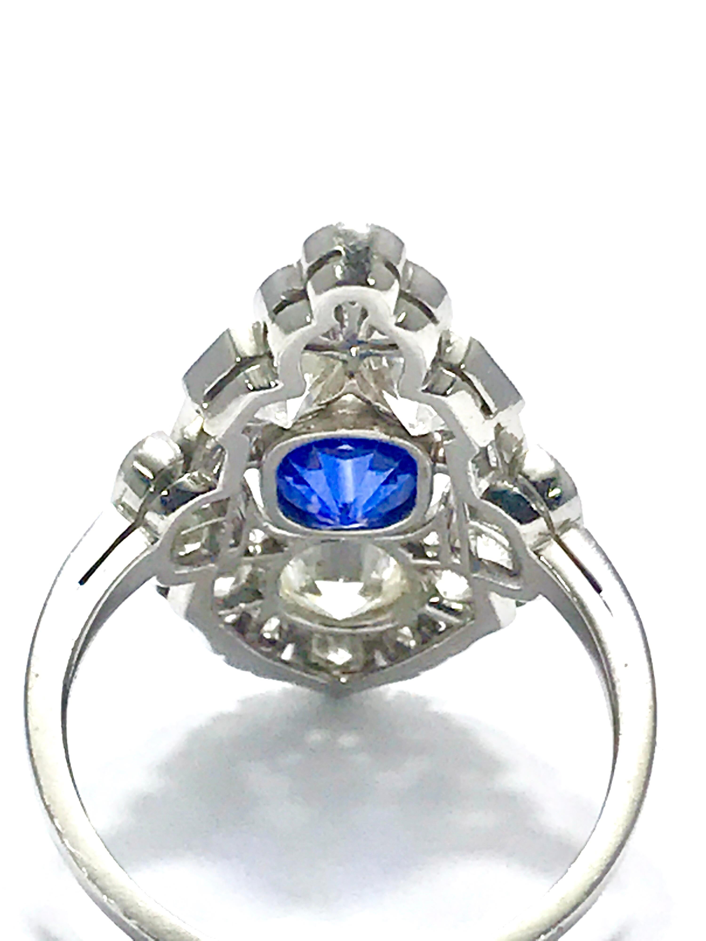 Natural No Heat Sapphire and Diamond Art Deco Style Platinum Ring 2