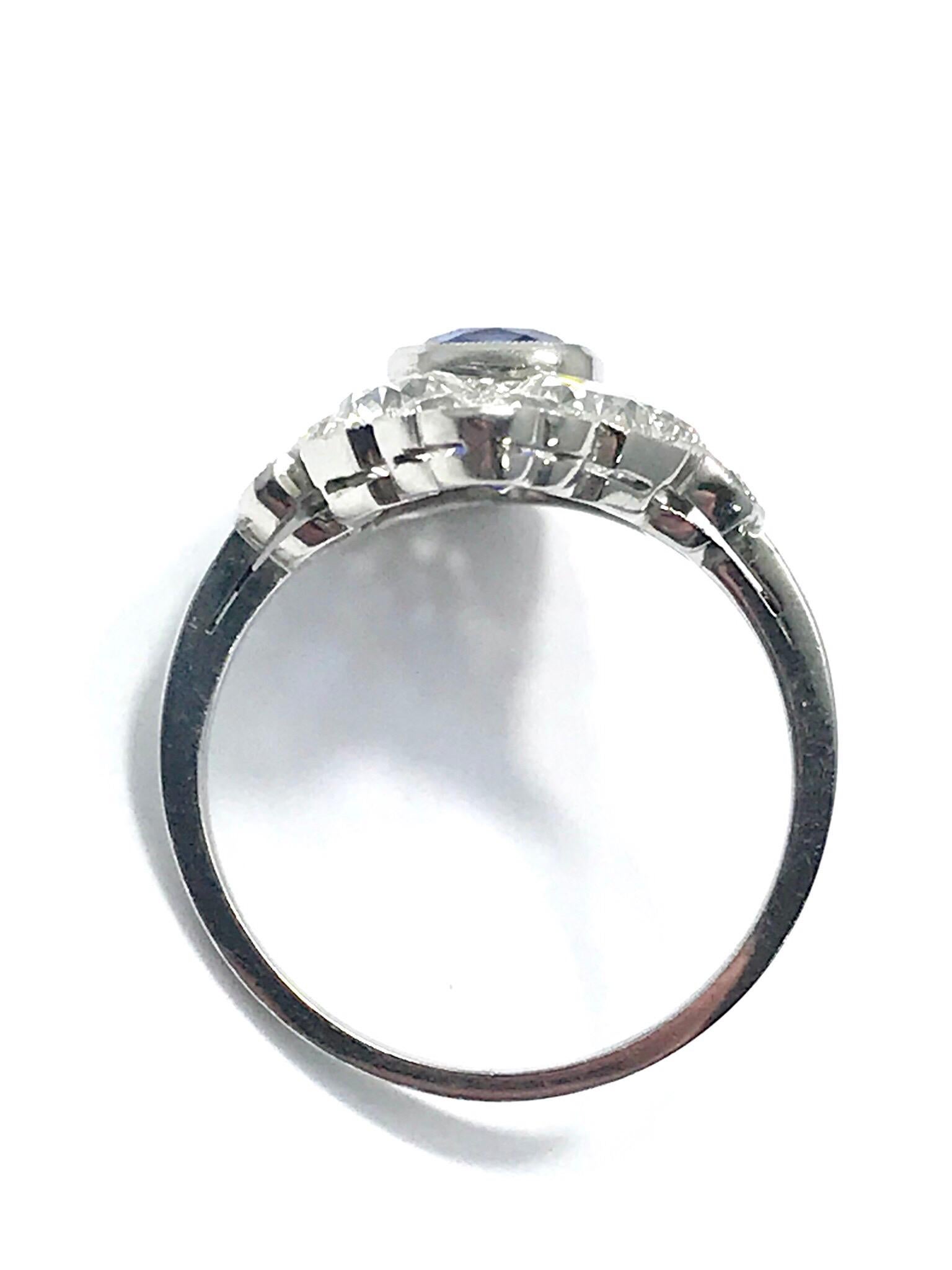 Natural No Heat Sapphire and Diamond Art Deco Style Platinum Ring 4