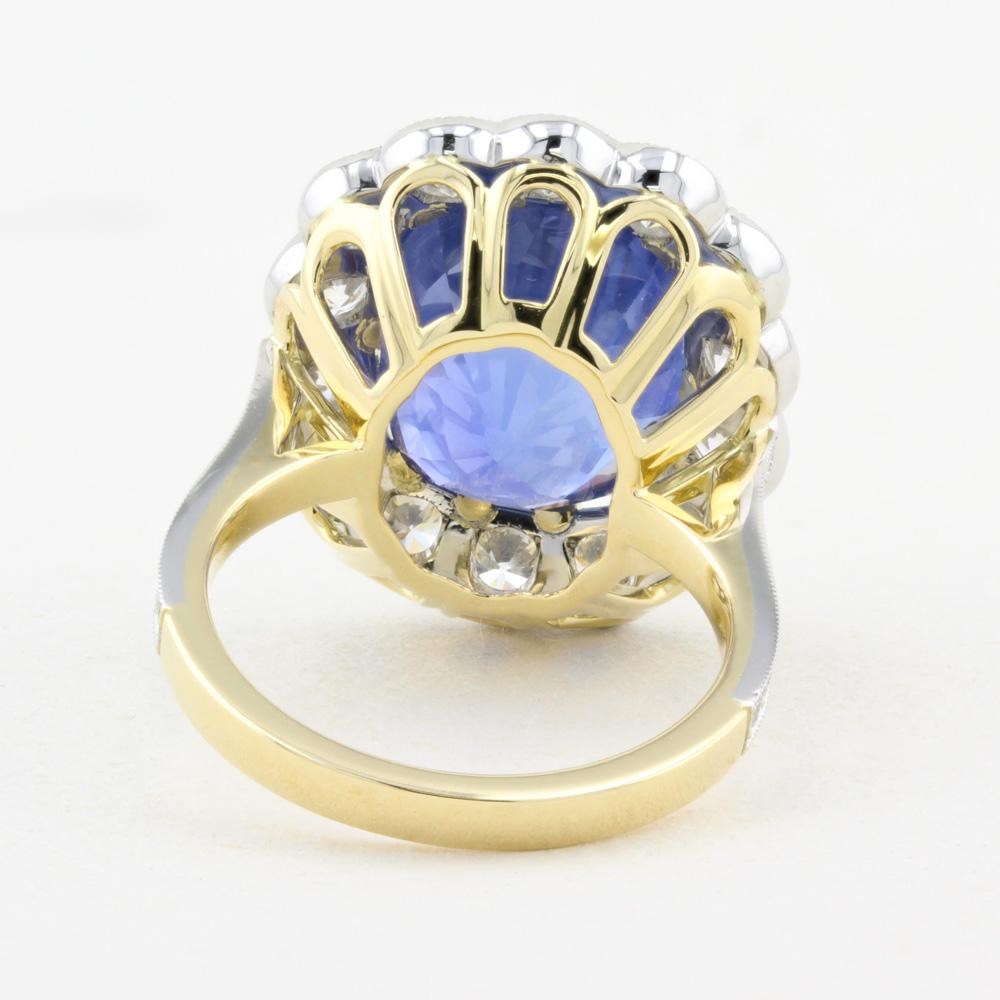 Natürlicher No Heat Saphir und Diamant Cluster Ring (Kissenschliff) im Angebot