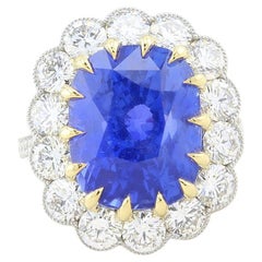 Natural No Heat Sapphire and Diamond Cluster Ring