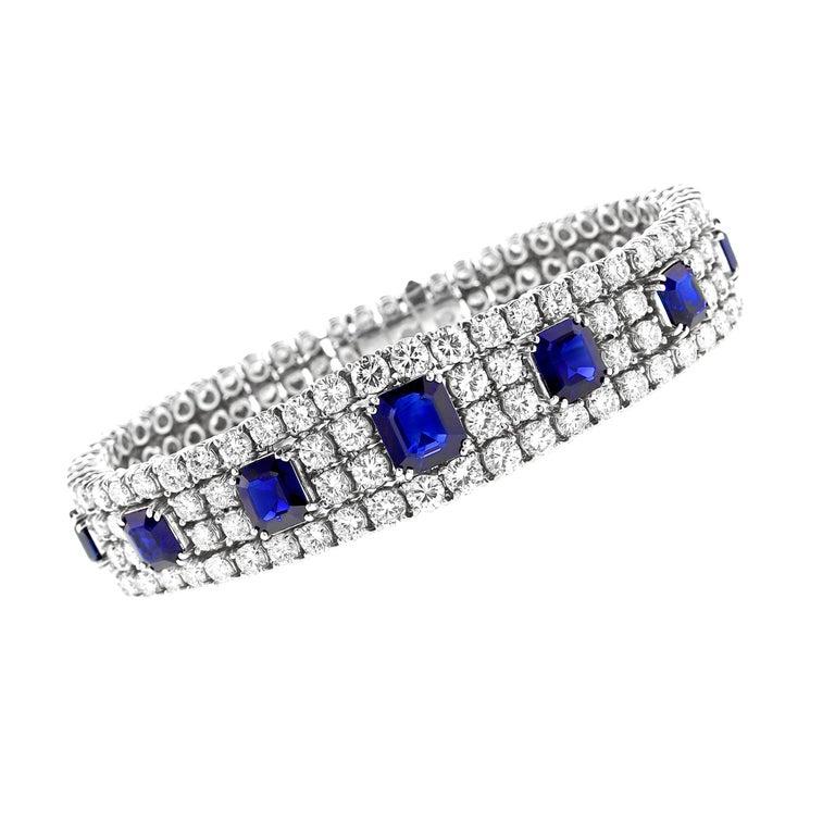 Natural No Heat Sapphire and Diamond Platinum Bracelet, Italy In Good Condition For Sale In New York, NY