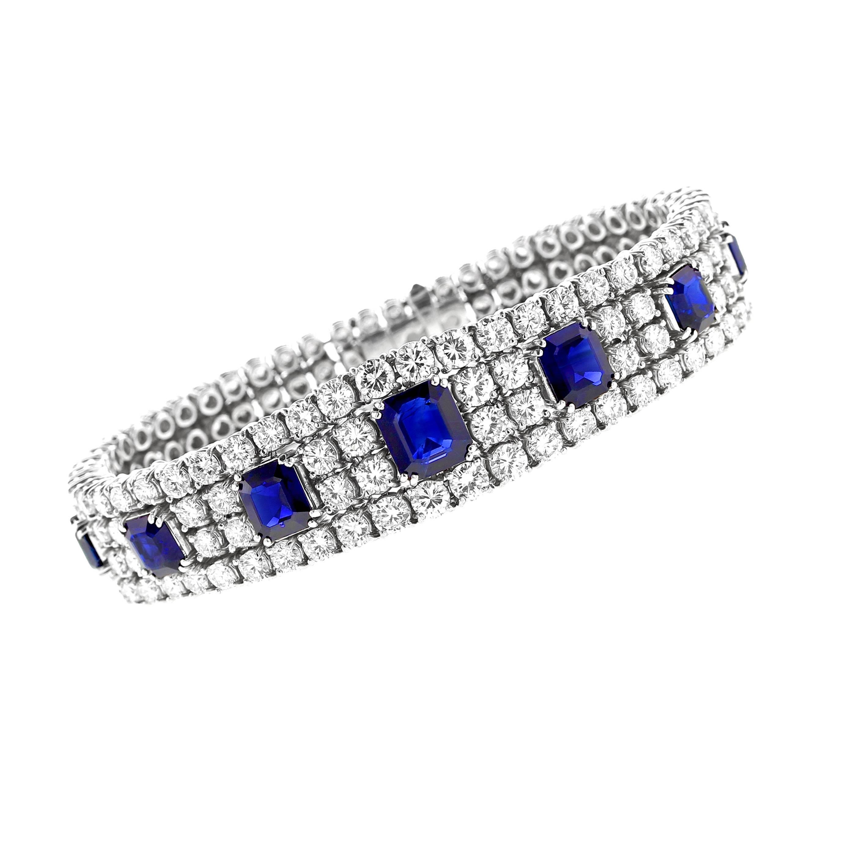 Natural No Heat Sapphire and Diamond Platinum Bracelet, Italy