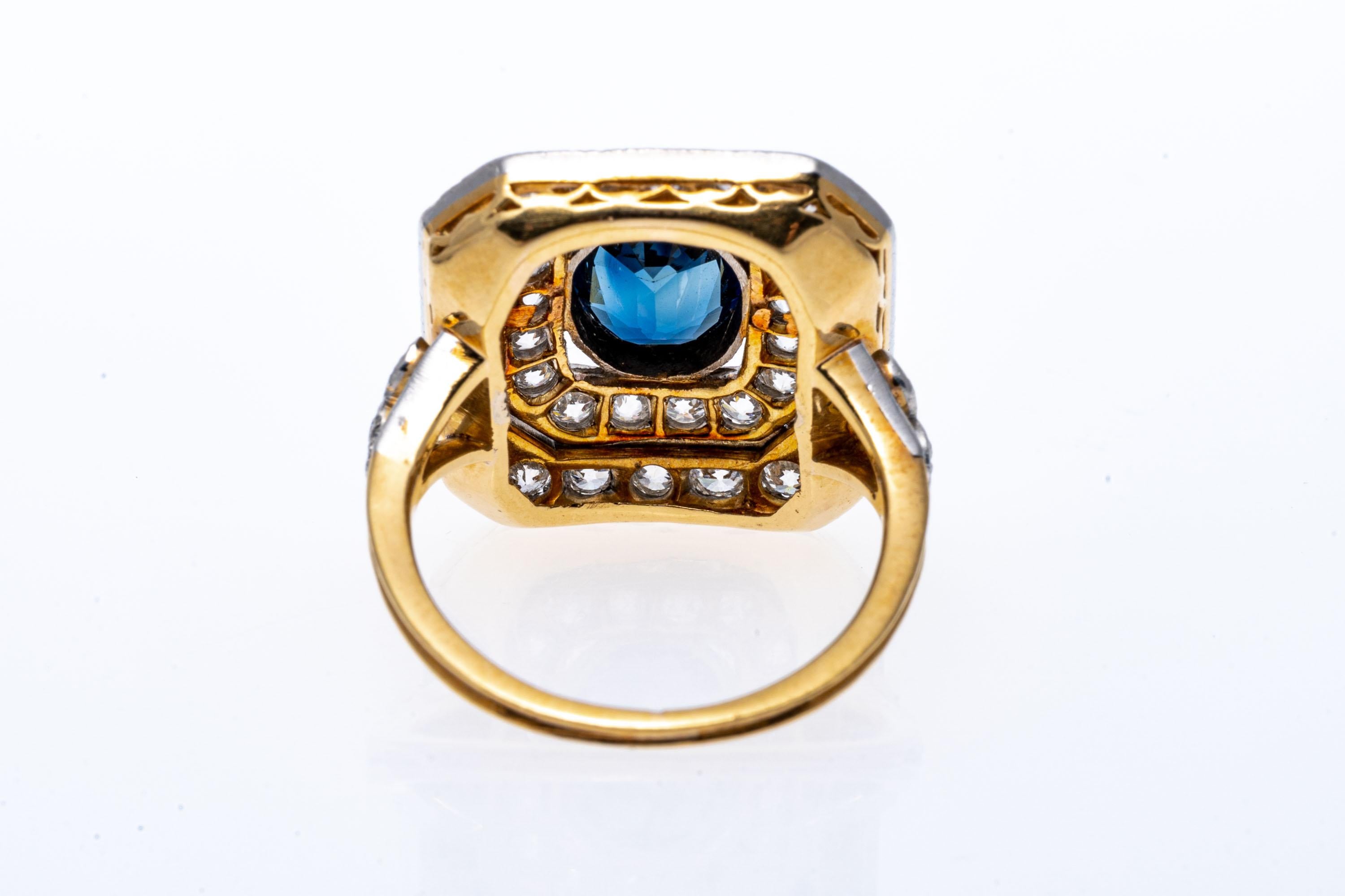 Old European Cut 18k Gold Edwardian Style Oval Sapphire and Diamond Ring, App. 0.86 TCW For Sale