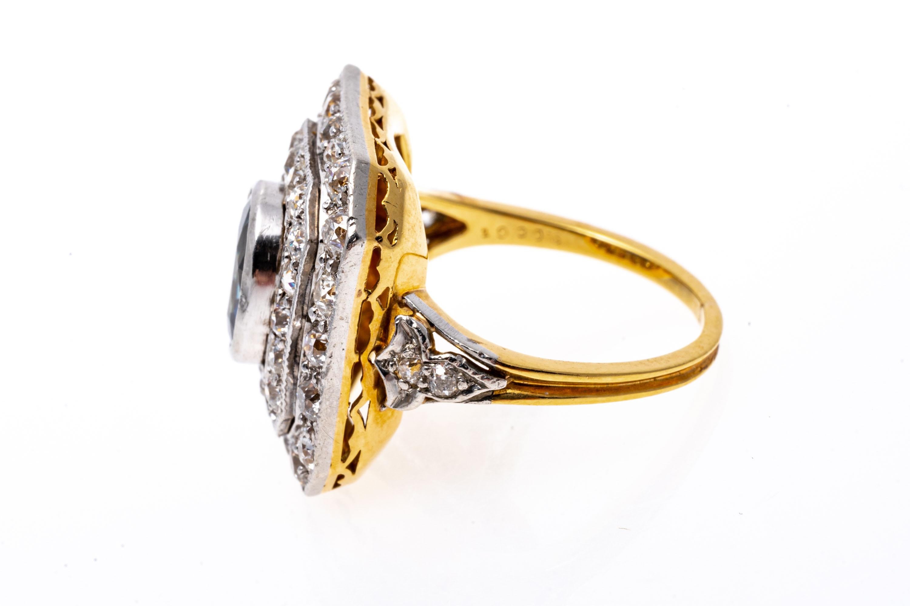 Bague en or 18 carats de style édouardien avec saphir ovale et diamants, environ 0,86 carat TCW Bon état - En vente à Southport, CT