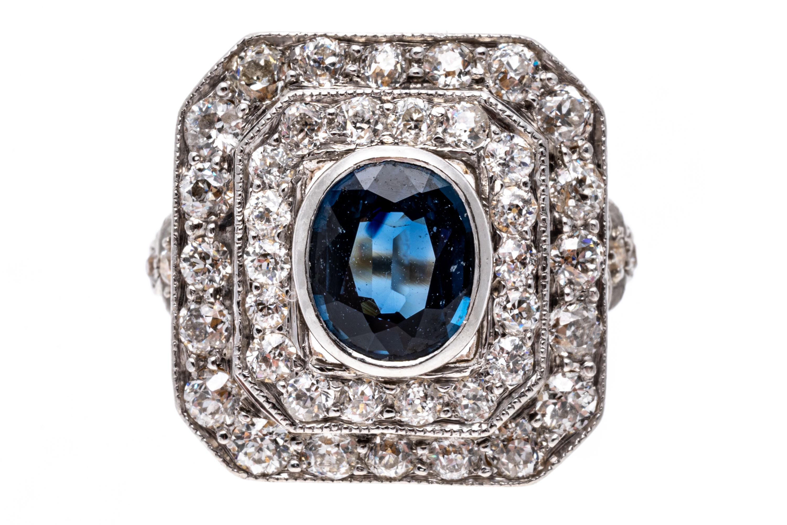 18k Gold Edwardian Style Oval Sapphire and Diamond Ring, App. 0.86 TCW For Sale 2
