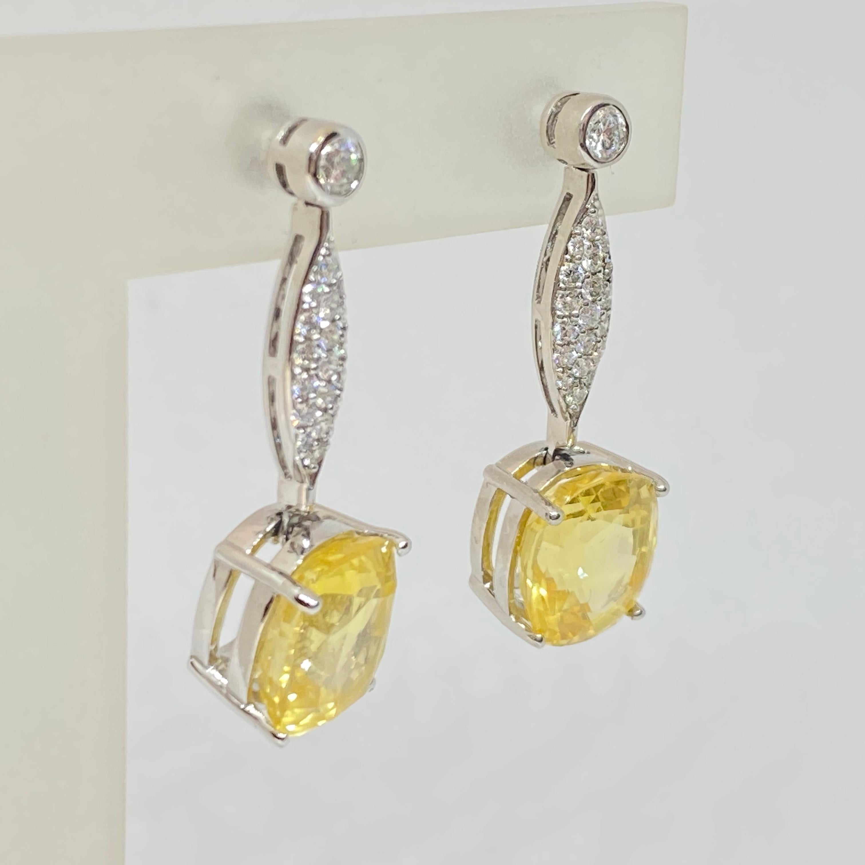 Oval Cut No Heat Yellow Sapphire Oval Diamond Earrings 18K