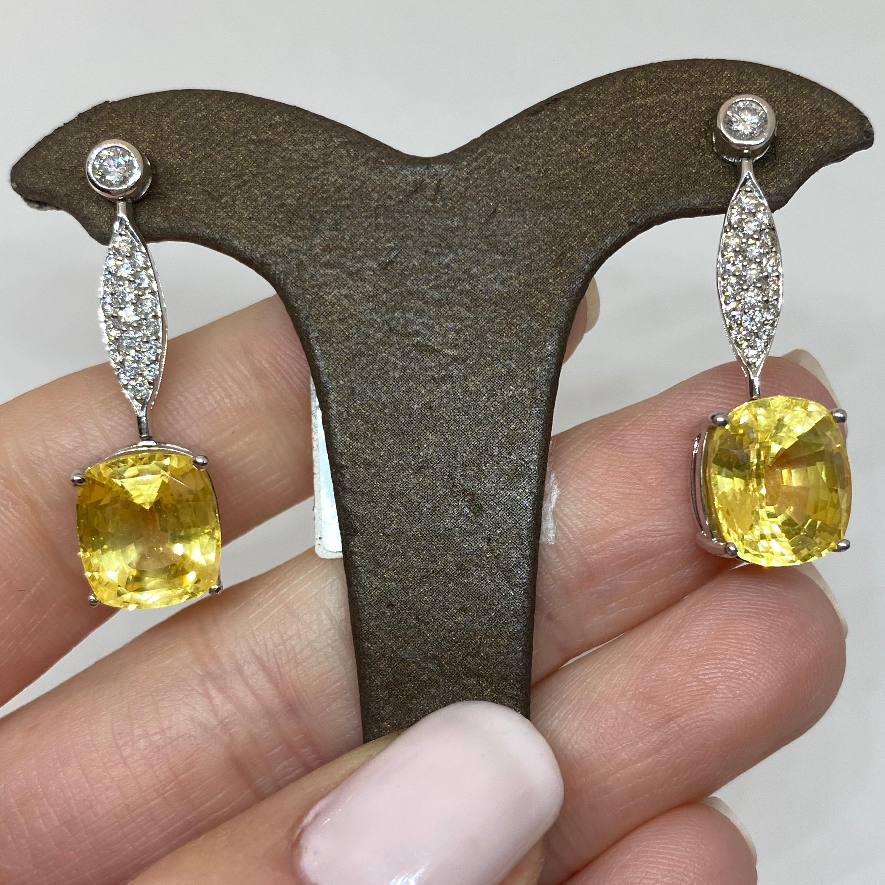 No Heat Yellow Sapphire Oval Diamond Earrings 18K 1
