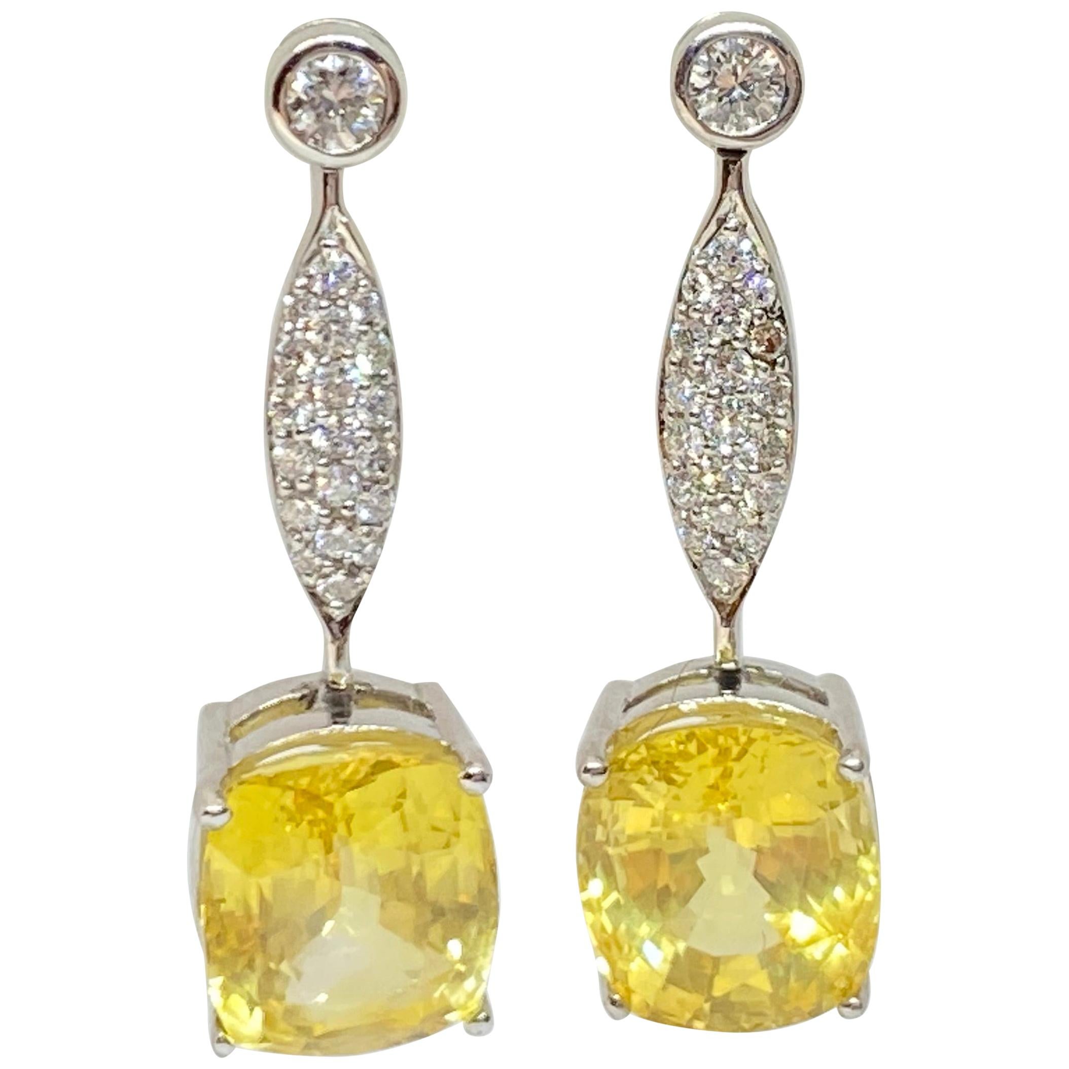 No Heat Yellow Sapphire Oval Diamond Earrings 18K