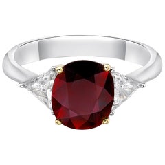 2.08 Carat Vivid Red Ruby GIA Certified Unheated Diamond Ring Cushion Cut