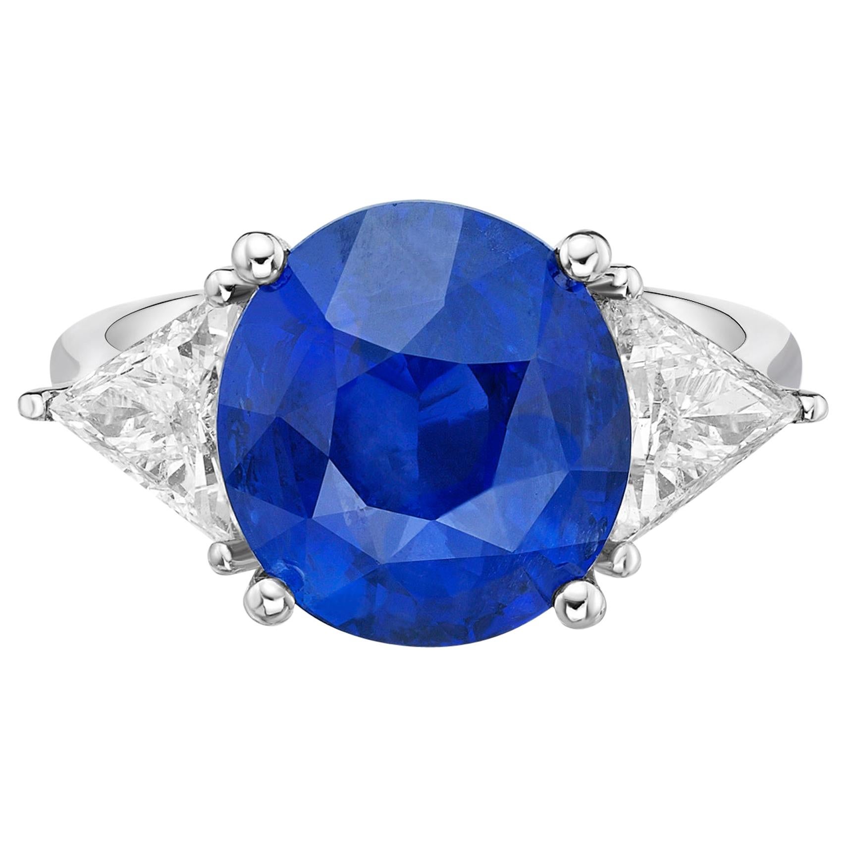 7.05 Carat Royal Blue Sapphire GRS Certified Non Heated Diamond Ring Oval Cut