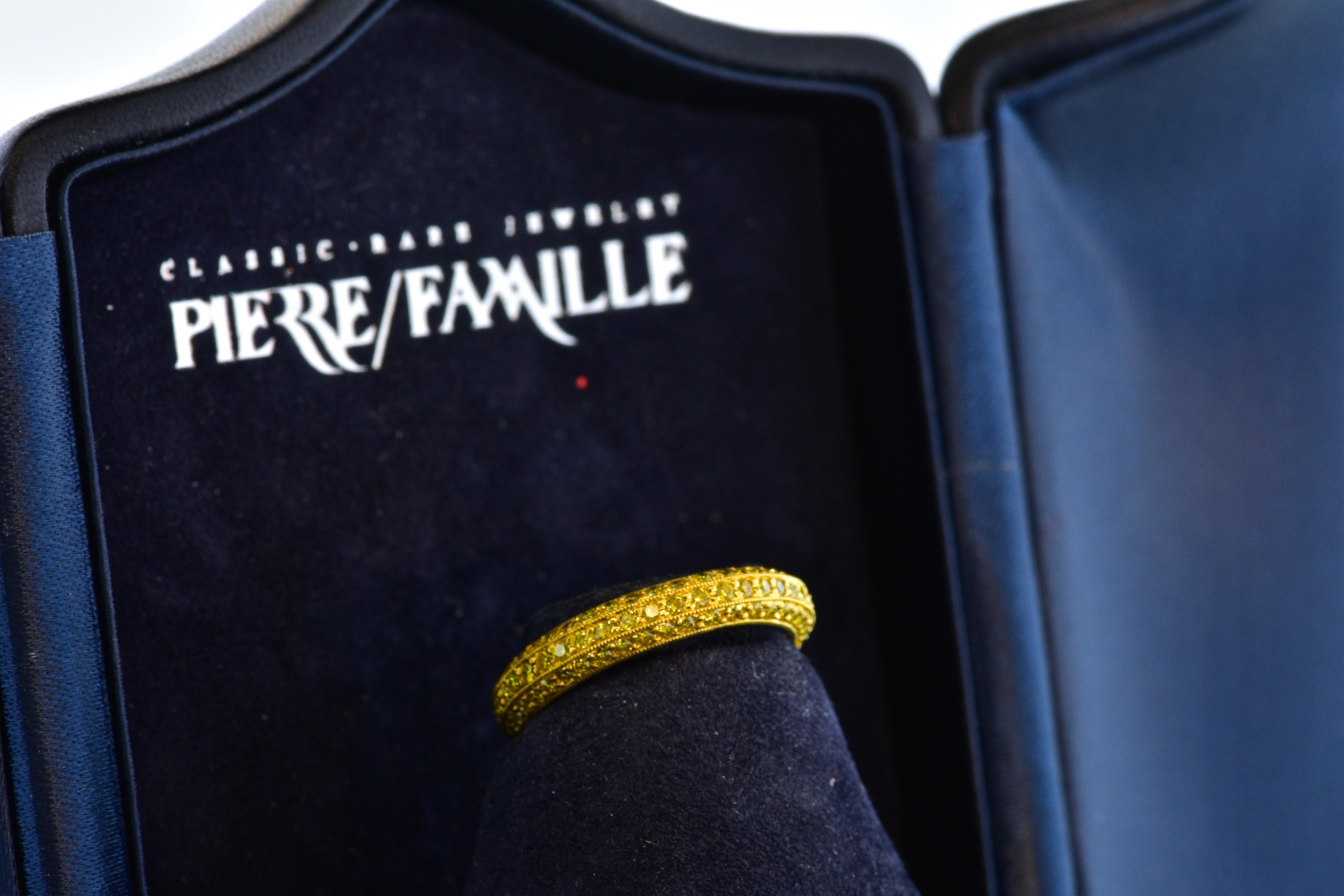 Natural, not lab grown, Fancy Intense Yellow Diamond Band Ring by Pierre/Famille For Sale 5