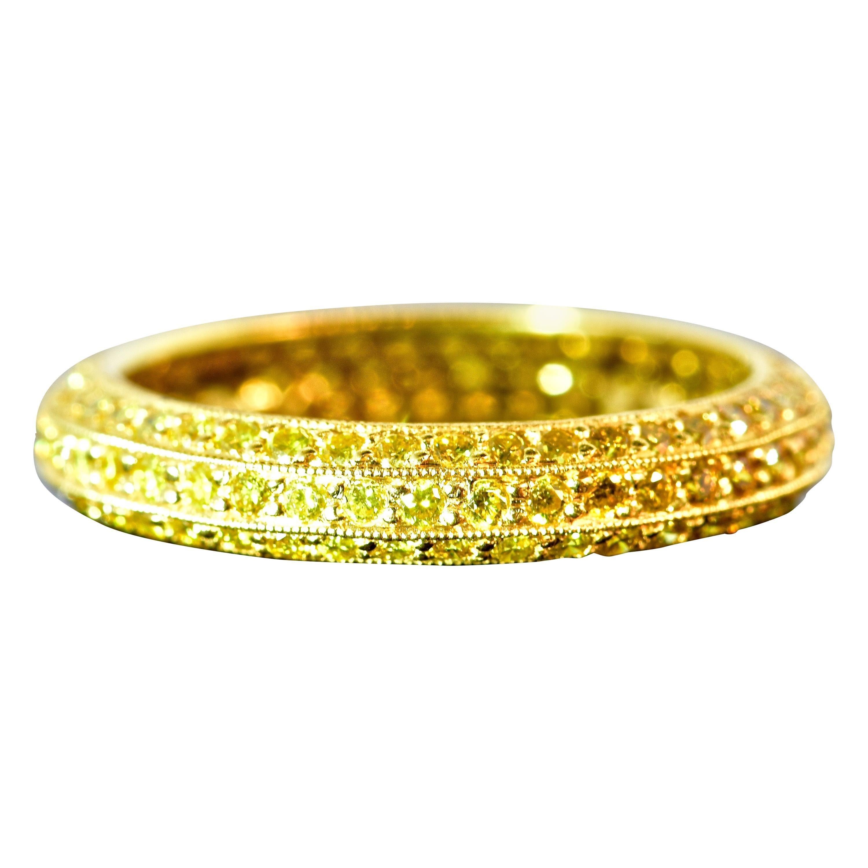 Natural, not lab grown, Fancy Intense Yellow Diamond Band Ring by Pierre/Famille For Sale 1