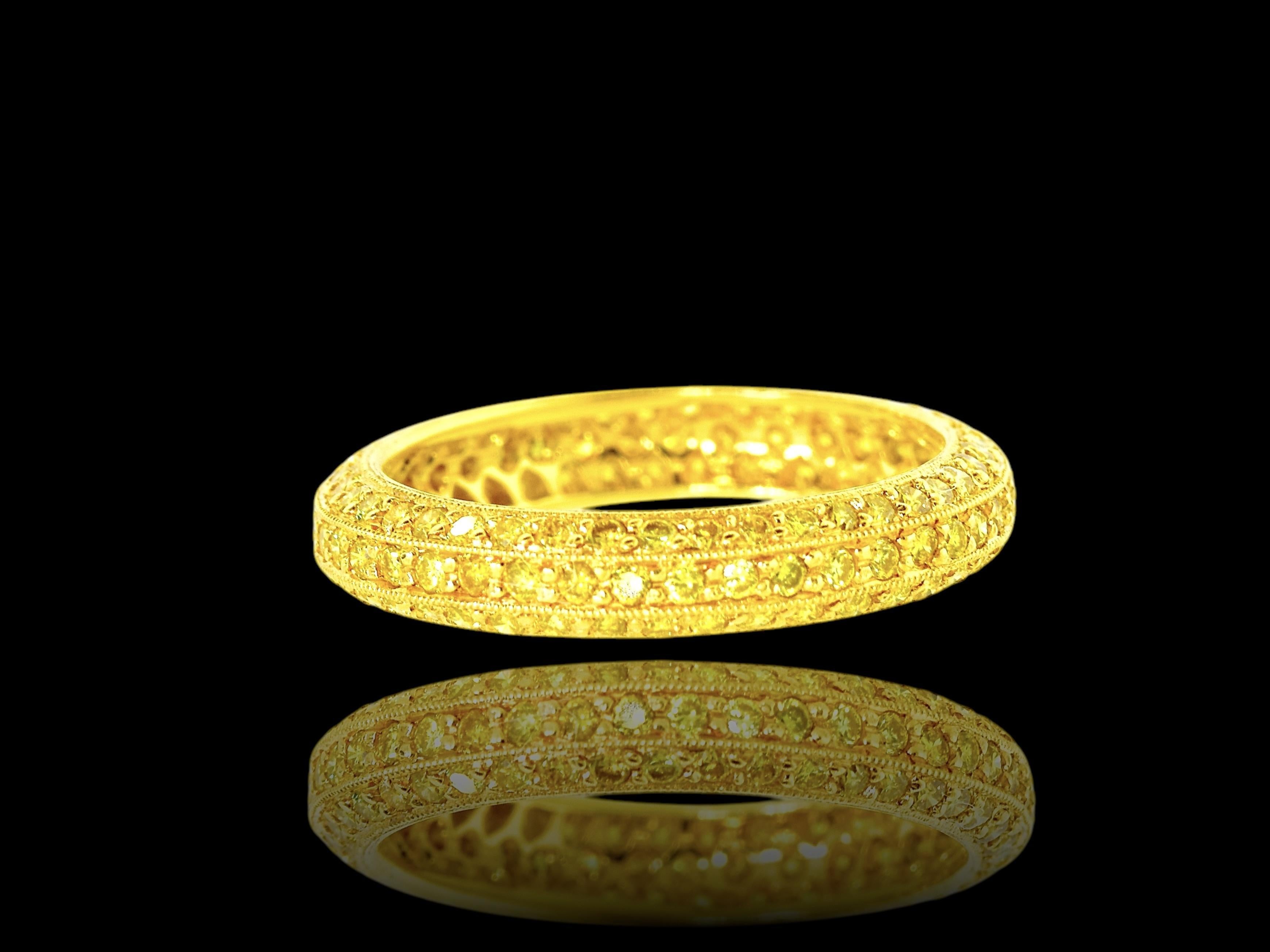 Natural, not lab grown, Fancy Intense Yellow Diamond Band Ring by Pierre/Famille For Sale 2