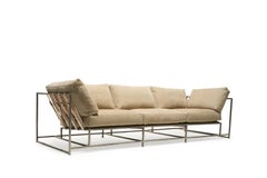 Natural Nubuck Leather and Antique Nickel Sofa
