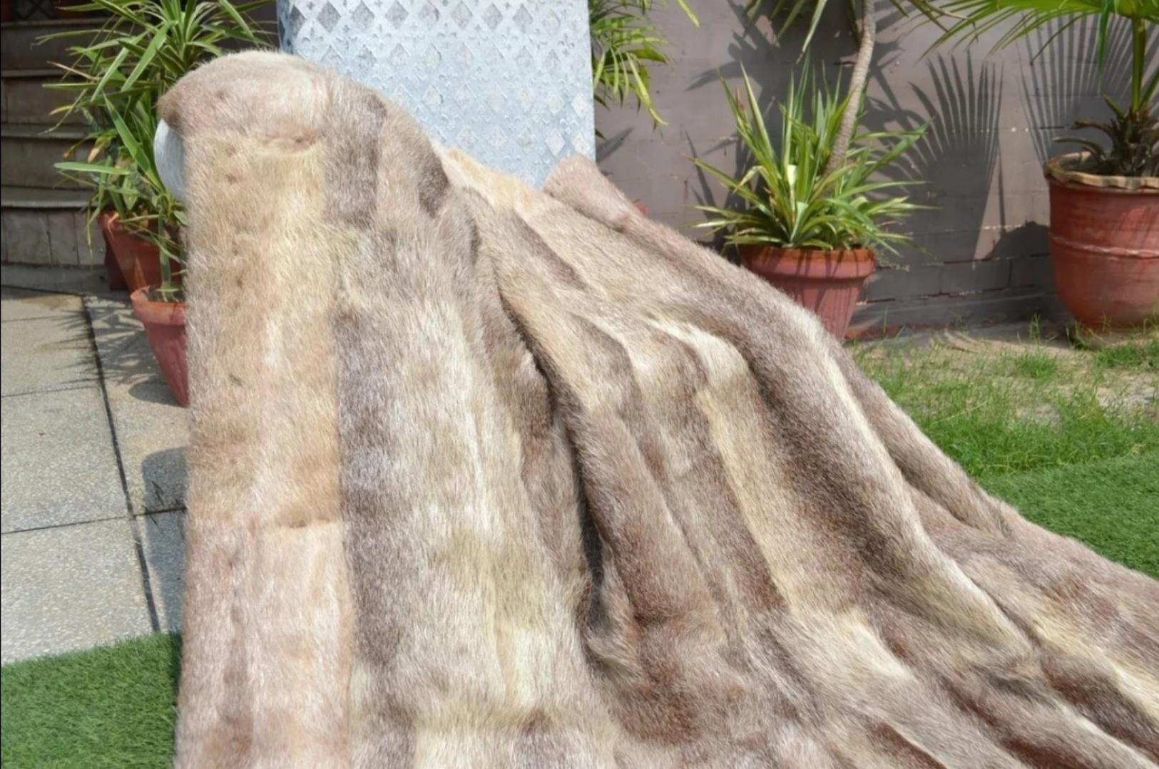 American Natural Nutria Beaver Fur King Size Blanket  For Sale