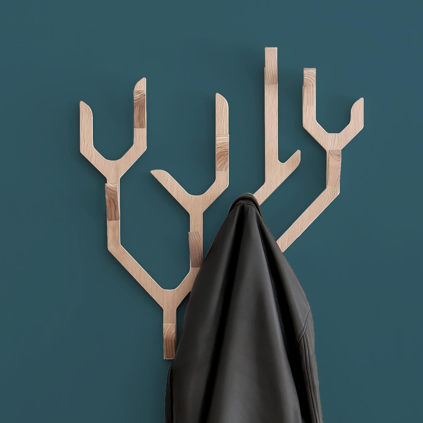 Portuguese Natural Oak Ambroise Wall Coat Rack by HARTO For Sale