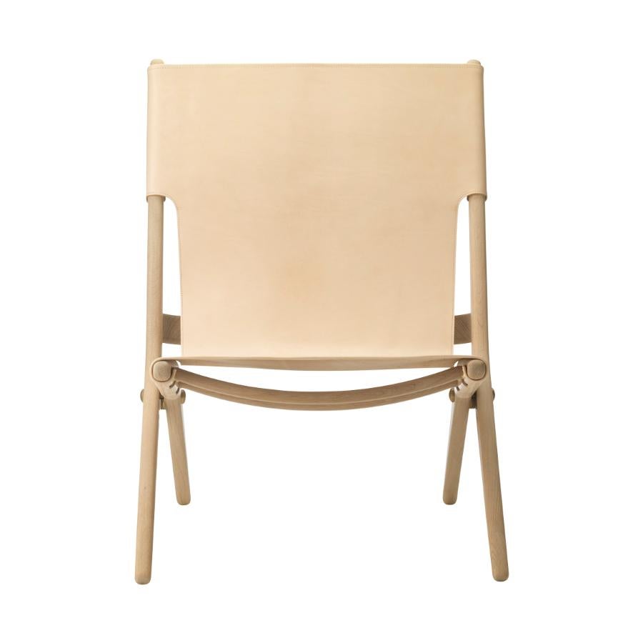 Moderne Chaise Saxe en chêne naturel et cuir naturel de Lassen en vente