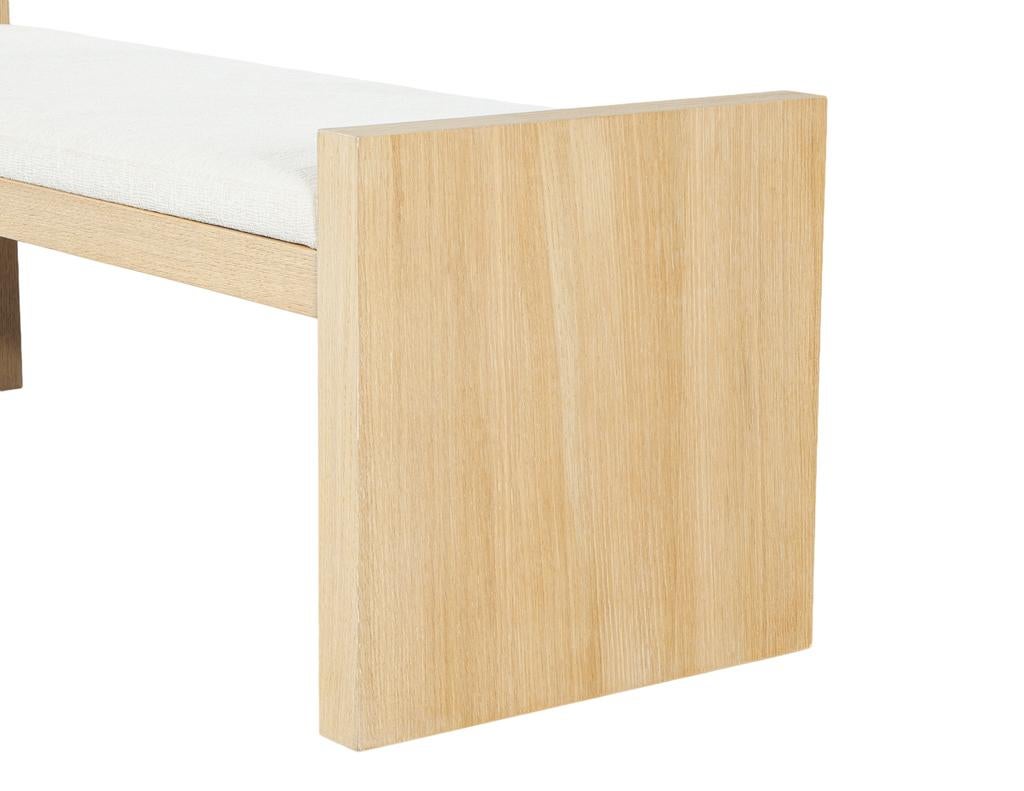 Natural Oak Bench in White Textured Linen For Sale 4