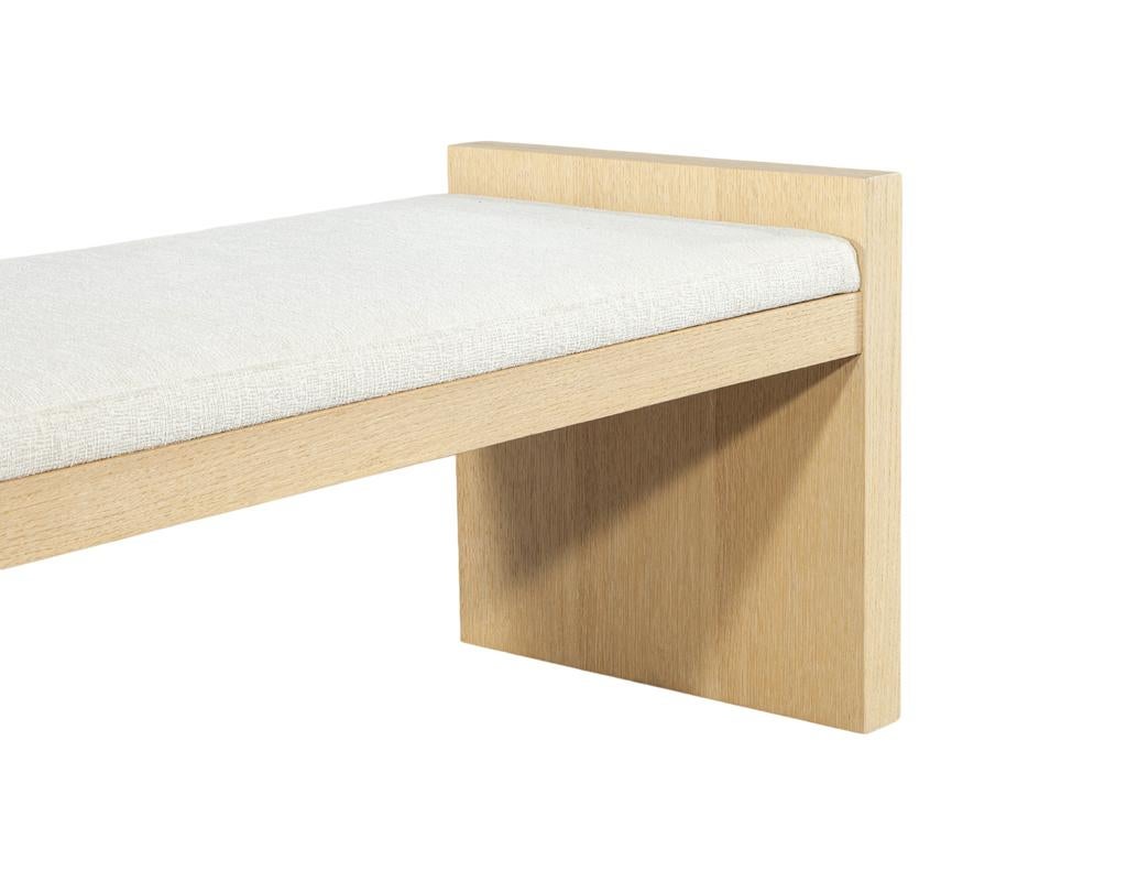 Natural Oak Bench in White Textured Linen For Sale 5