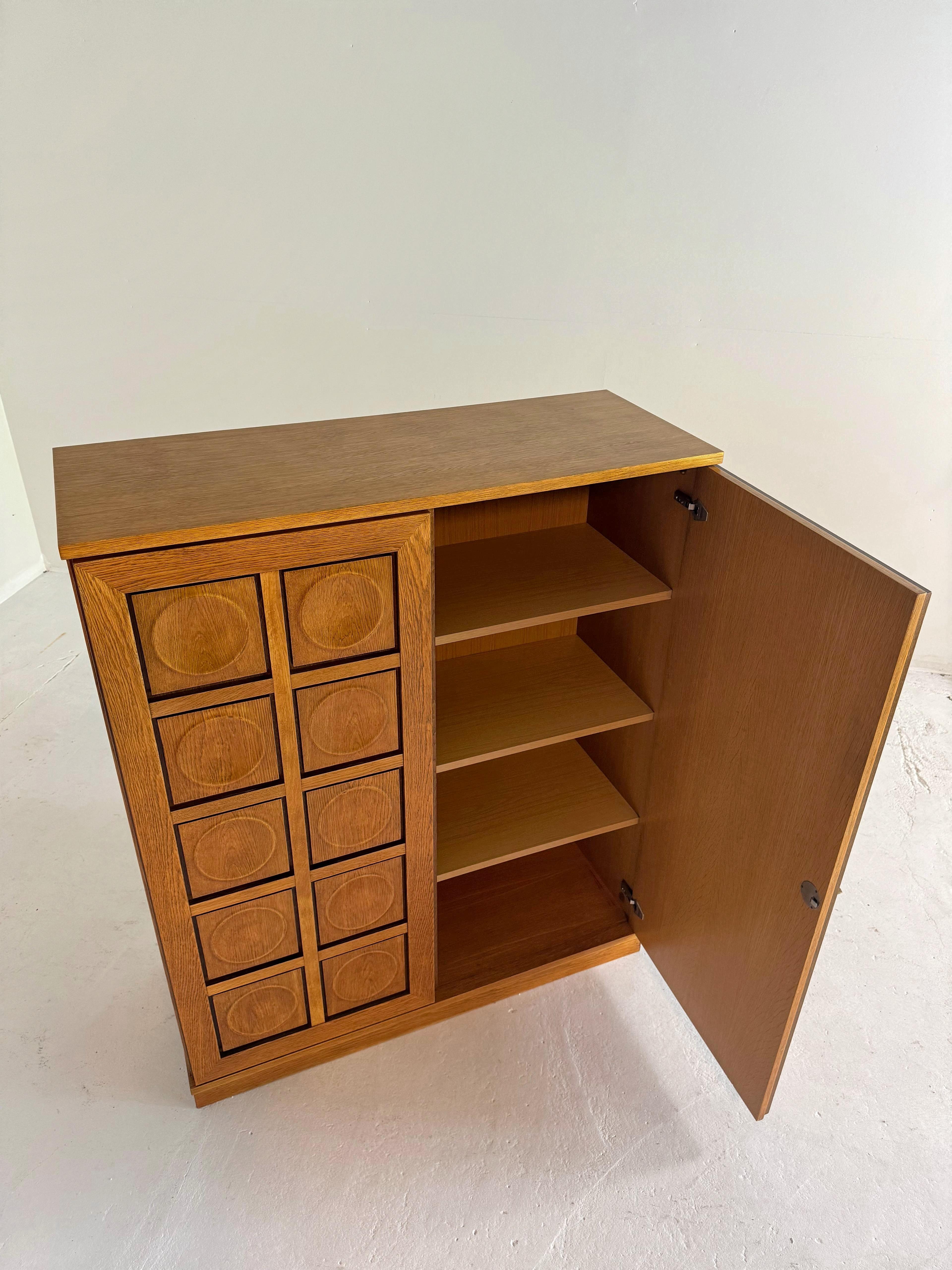 Late 20th Century Natural Oak Brutalist Bar Cabinet Highboard