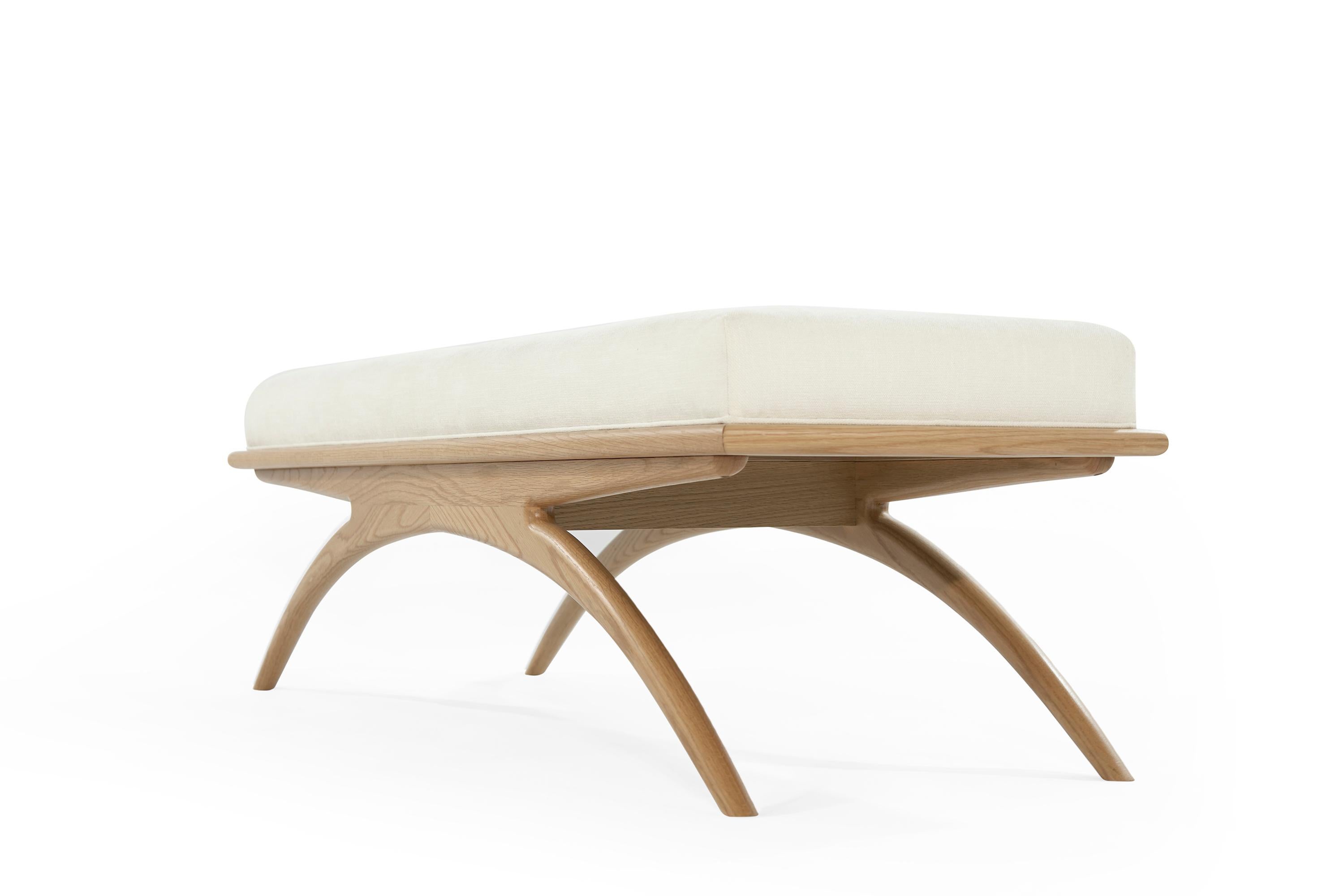 Contemporary Natural Oak Convex Bench by Stamford Modern
