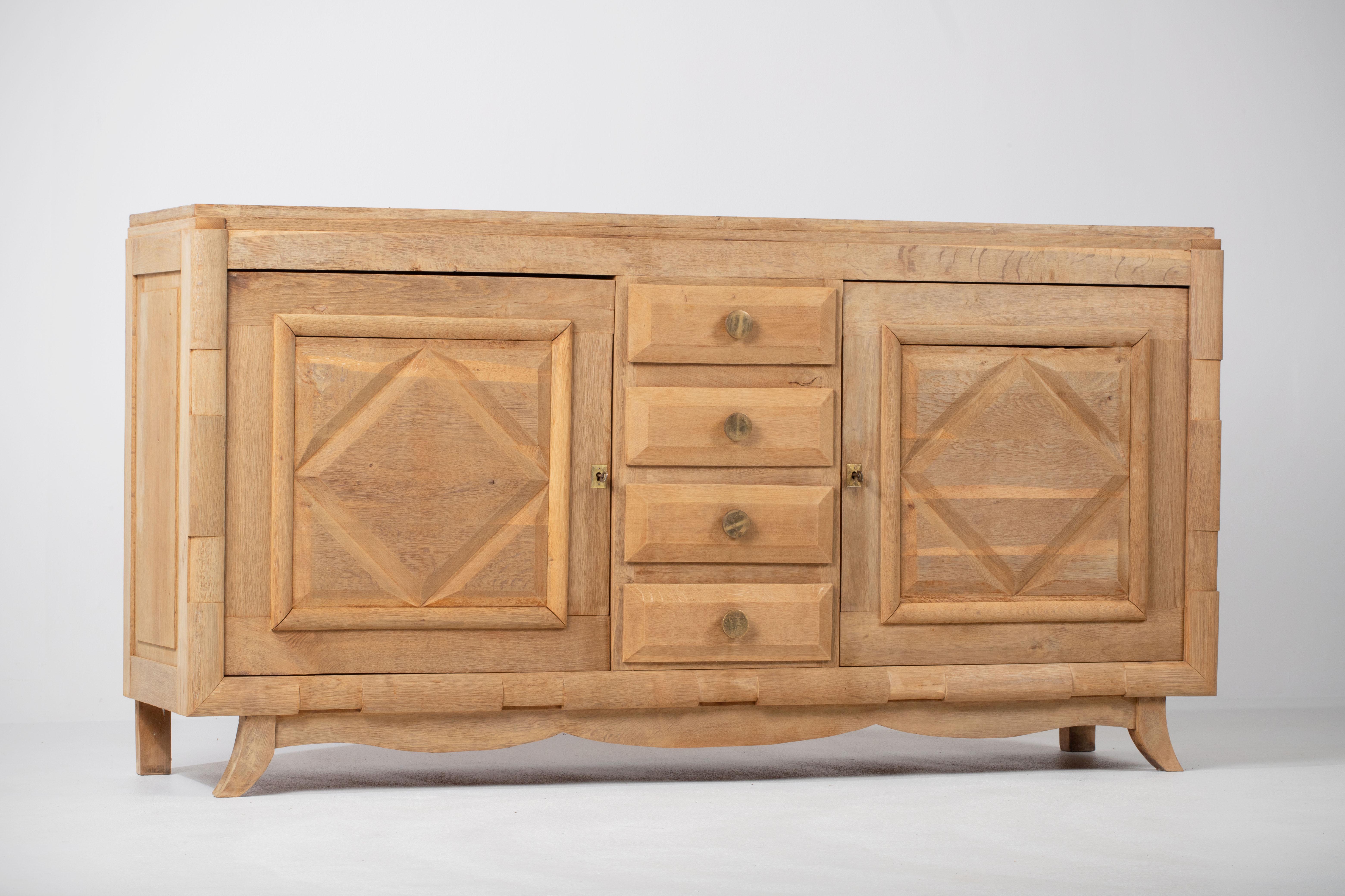 Mid-20th Century Natural Oak Credenza, France, 1940s For Sale