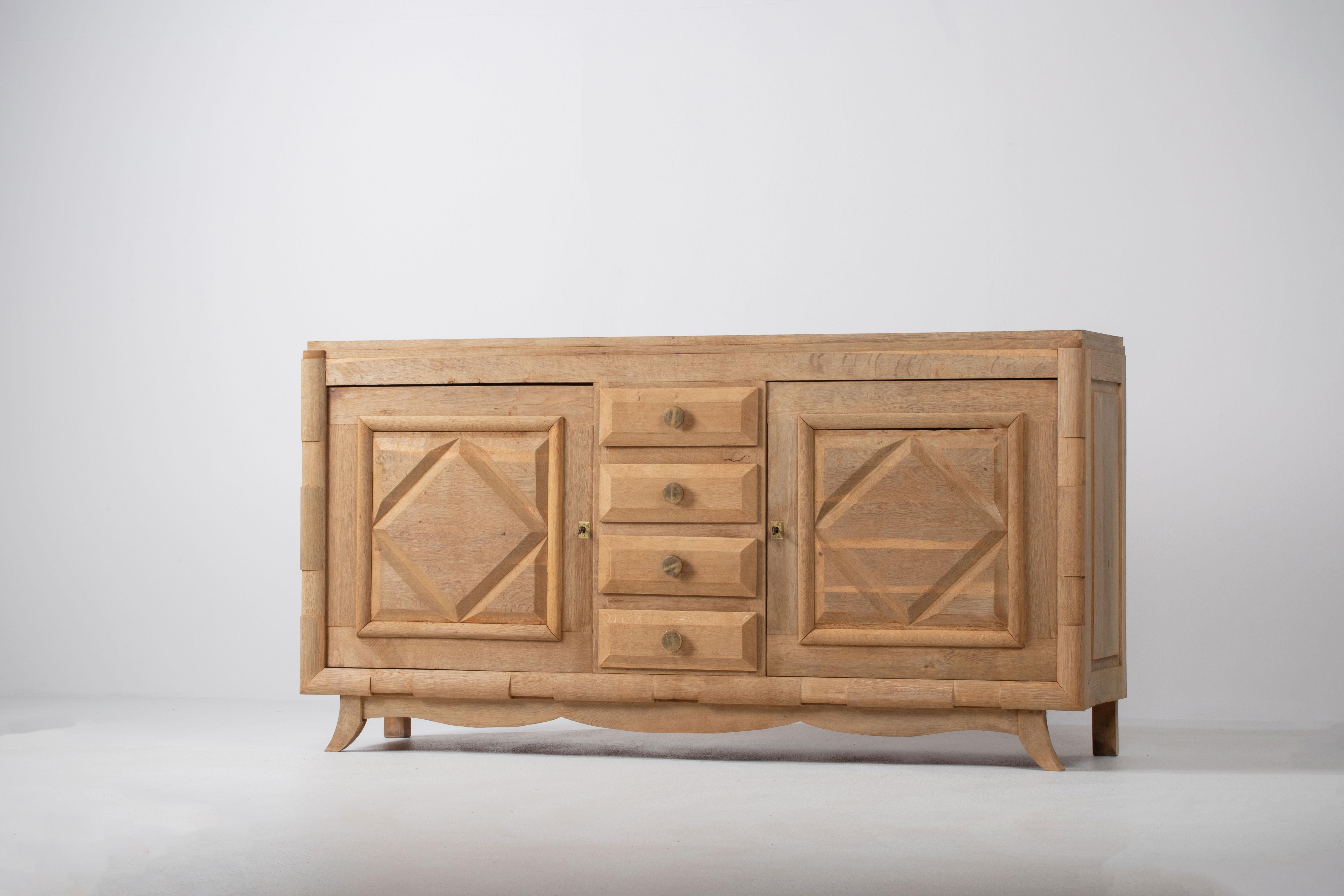 Natural Oak Credenza, France, 1940s For Sale 2