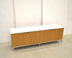 Natural Oak Florence Knoll Credenza Sideboard with Marble Top by Knoll