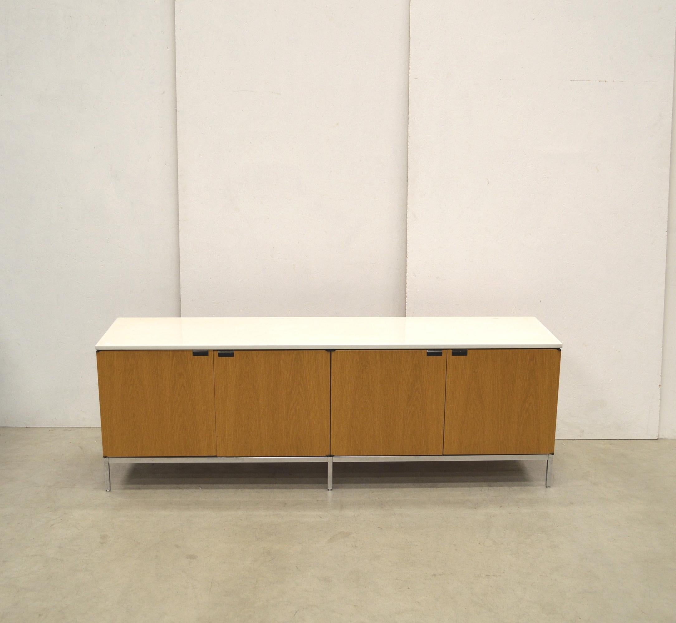 Late 20th Century Natural Oak Florence Knoll Credenza Sideboard with Marble Top by Knoll