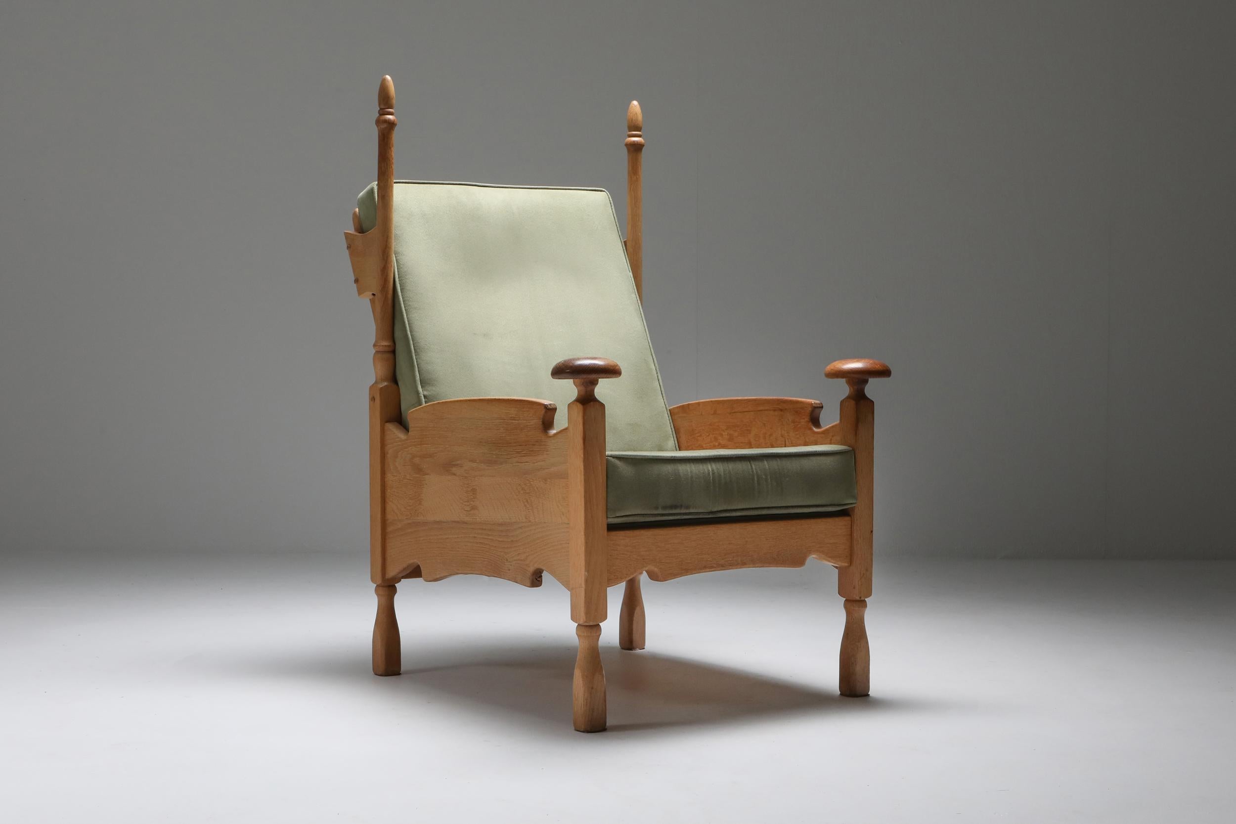 European Natural Oak Throne Lounge Chairs