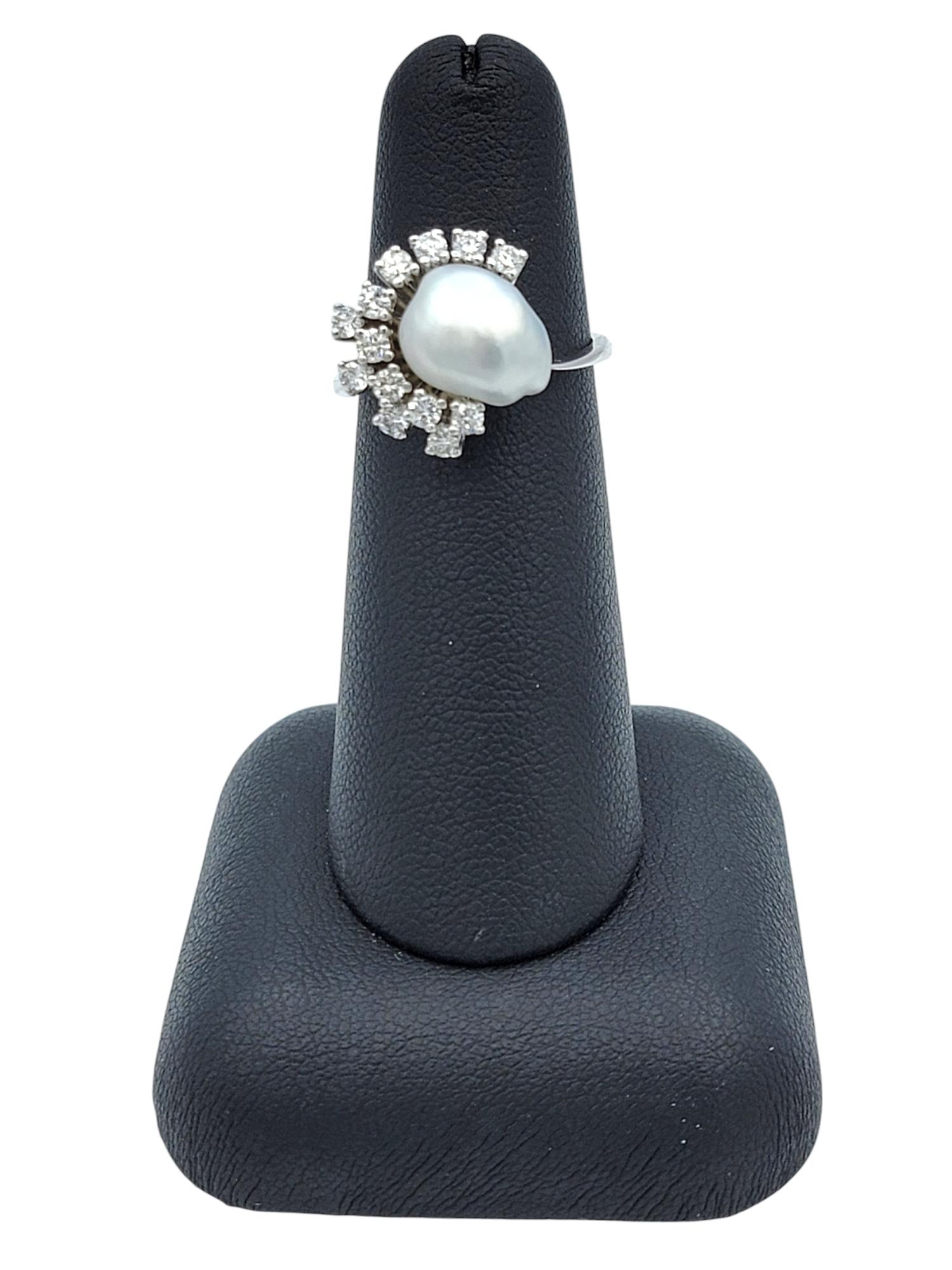 Natural Ocean Pearl and Diamond Spray Asymmetric Cocktail Ring in 14 Karat Gold For Sale 5