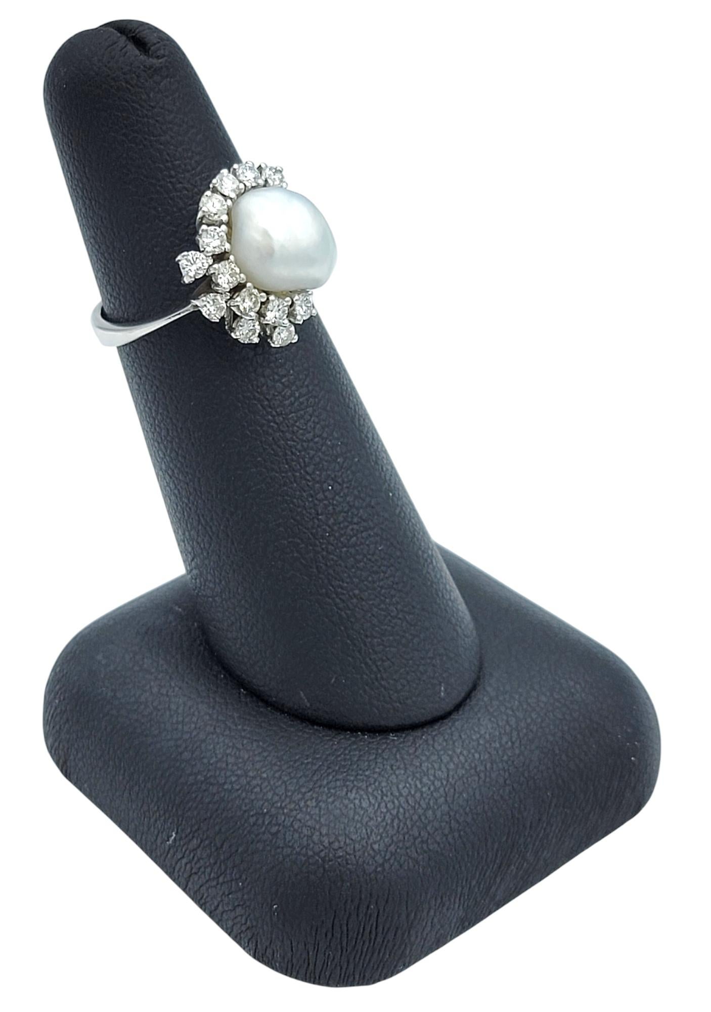 Natural Ocean Pearl and Diamond Spray Asymmetric Cocktail Ring in 14 Karat Gold For Sale 6