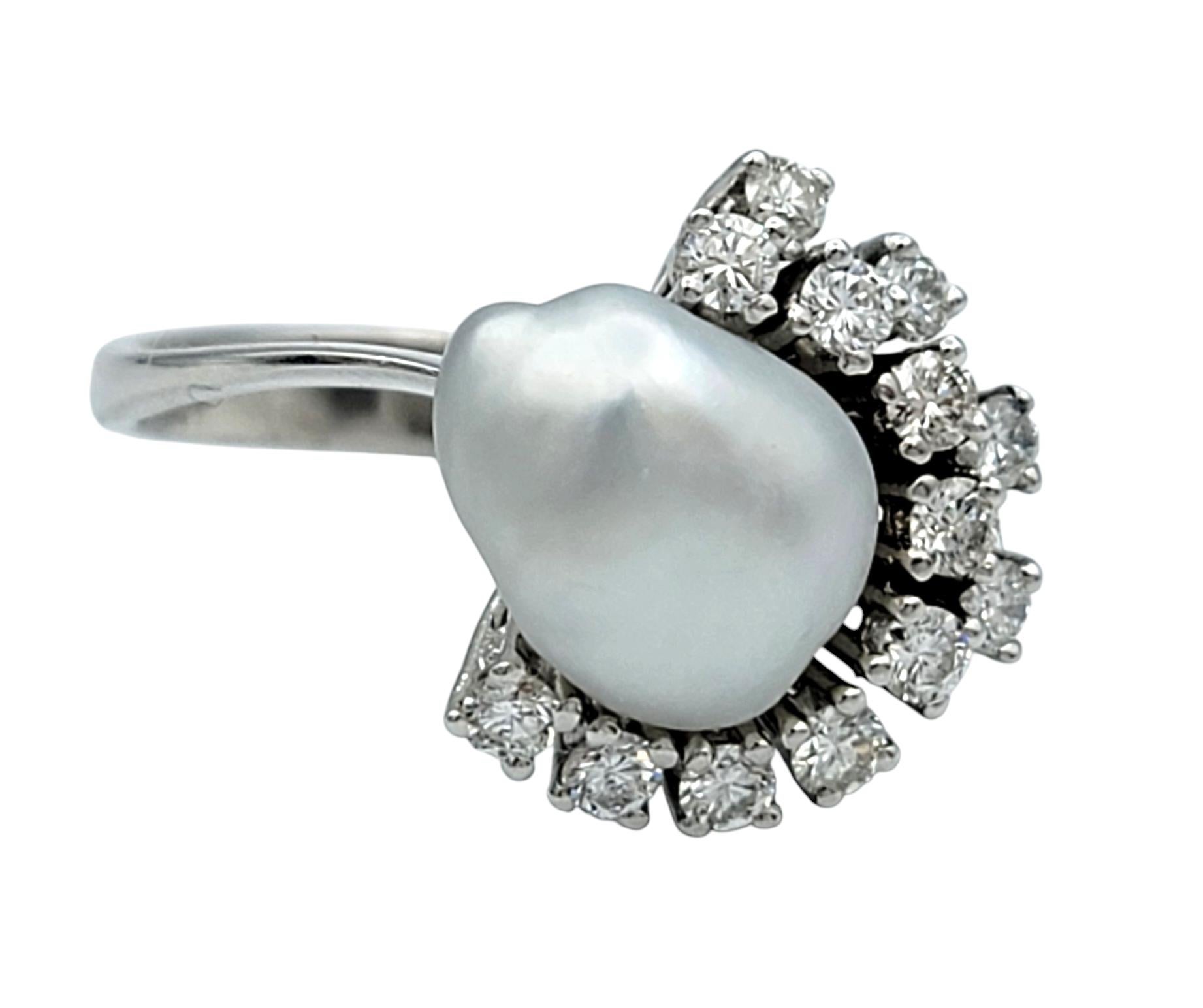 Natural Ocean Pearl and Diamond Spray Asymmetric Cocktail Ring in 14 Karat Gold In Good Condition For Sale In Scottsdale, AZ