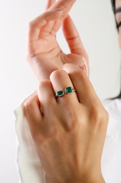 Natural Octagon Emerald Toi Et Moi Open Ring in 14K White Gold Modern Style