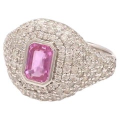 Natural octagon pink sapphire diamond ring in 18k gold