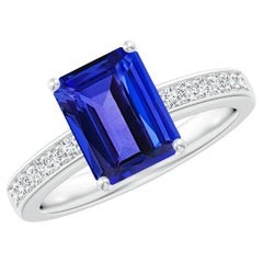 Anillo de cóctel de tanzanita natural octogonal de 2,4 ct con diamantes en platino