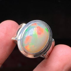 Natural Off White Opal Ring in 925 Sterling Silver – Handmade with Play of Color