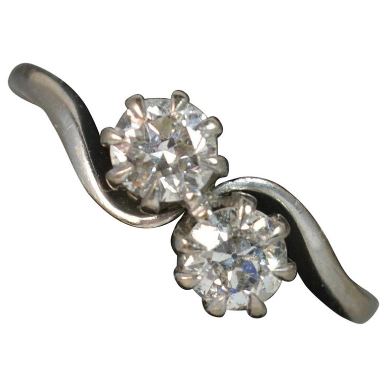 Natural Old Cut Diamond 18 Carat White Gold Toi Et Moi Twist Ring For Sale At 1stdibs