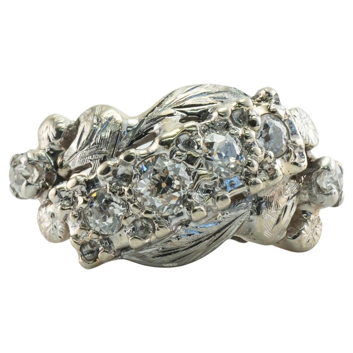 Natural Old Mine Diamond Ring 14K Gold Vintage For Sale