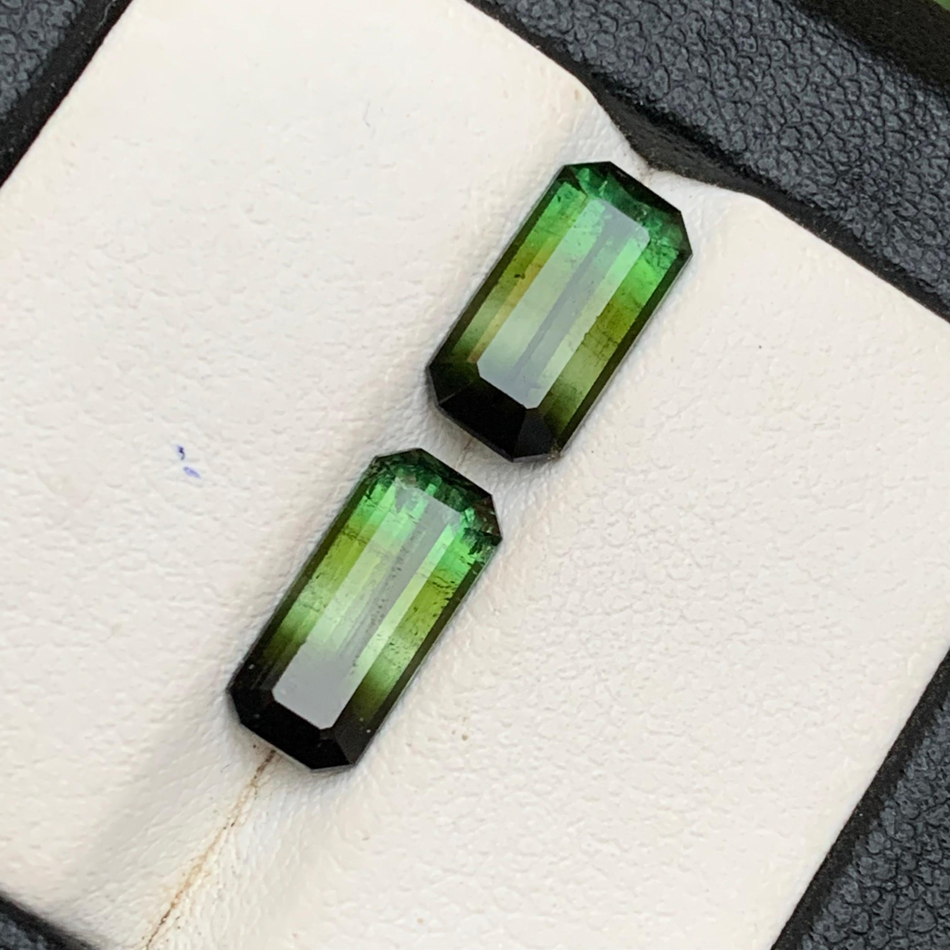 Naturelle Olive Green Bicolor Tourmaline 4.62 Ct Emerald Cut Loose Gemstones Set en vente 4